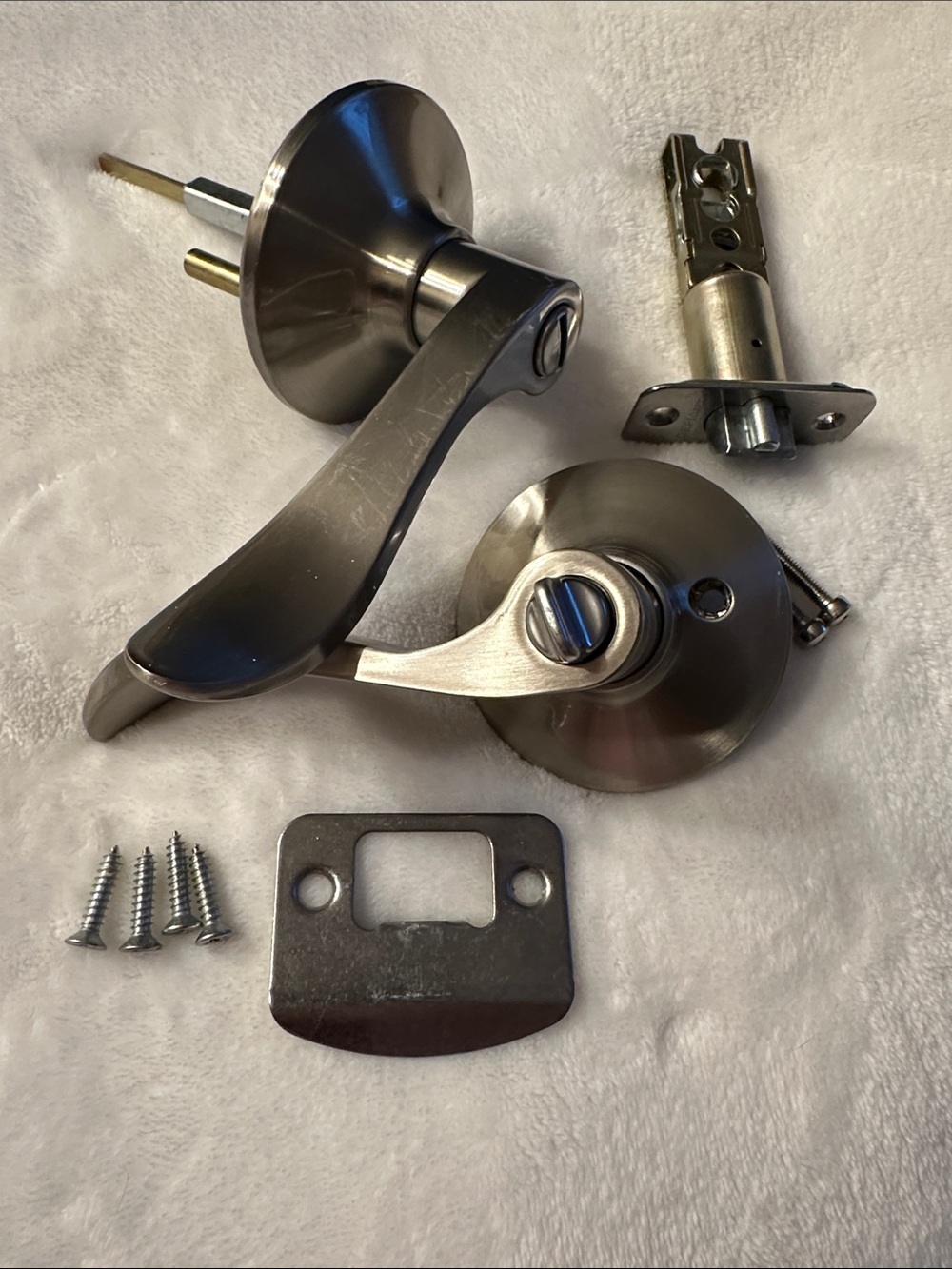 Brushed Nickel Privacy Door Lever - Satin Stainless Finish